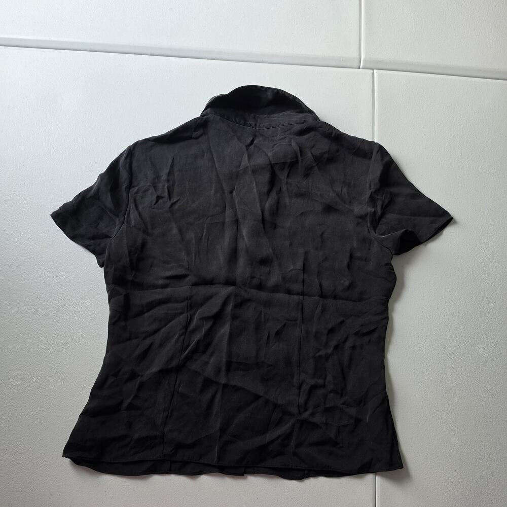 Theory Button Up Shirt Silk Womens Small Black Collared Short Sleeve Office Y2K - Picture 2 of 6